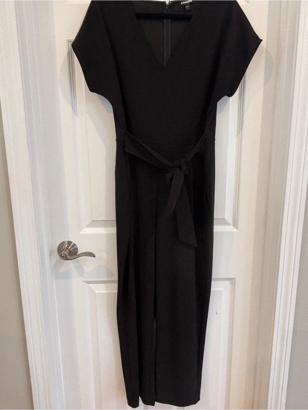 Express Black Jumpsuit with V-Neck and Waist Tie